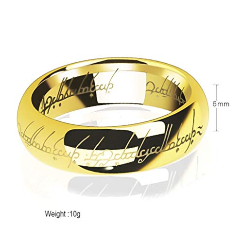 6mm Dome One Lord Rune Engraved Power Ring Style Tungsten Carbide 18K Gold Plated Laser Dark Lord's Band2