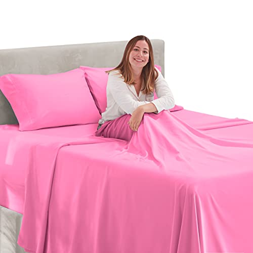 Image of Hearth & Harbor Extra Deep Pocket Sheets - 4 Piece Hotel Luxury Sheet Set Fits Up to 24 inch Mattress - Ultra Soft Luxury Bed Sheet Set - Soft & Breathable - Twin, Light Pink