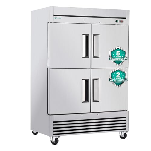 Image of COOLCHEF 54 inch Commercial Refrigerator 49 Cu.Ft, Stainless Steel 4-Door Reach-in Fridge, 33-40℉, Air Cooling, LED Light, 6 Shelves, R290, ETL