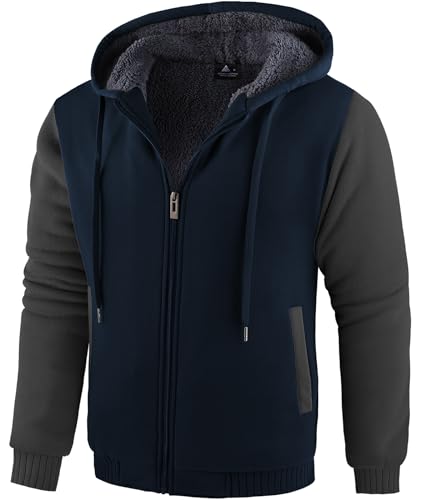 Image of SWISSWELL Men Zip Up Hoodies Sherpa Lined Jacket Heavyweight Fleece Sweatshirt Winter Warm Hooded Coat