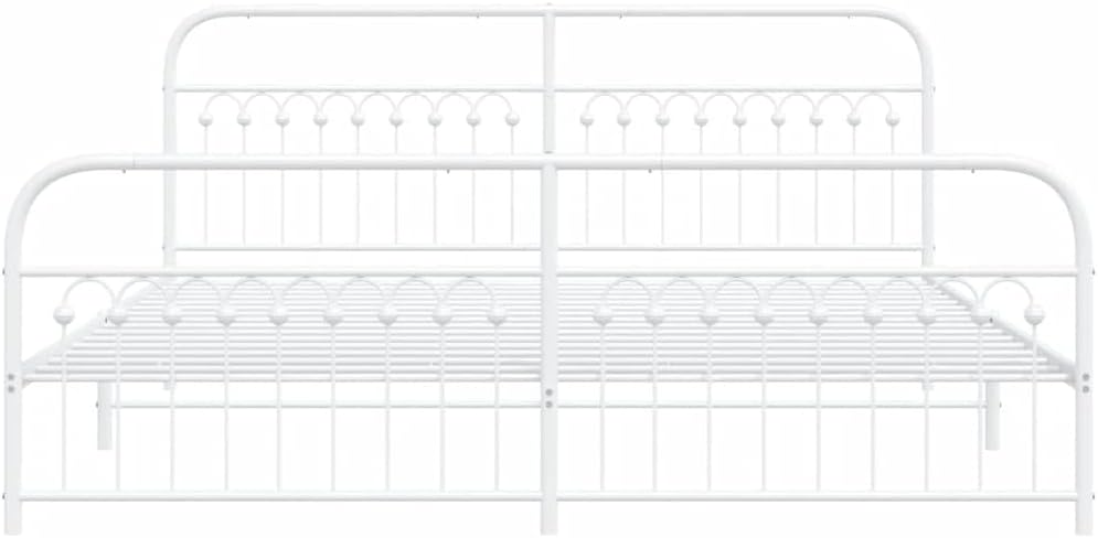 White Steel Bed Frame 76 x 80 in Rectangular Platform Foundation with Sturdy Slatted Design for Bedroom Storage and Mattress Support Easy Assembly Durable Heavy-Duty