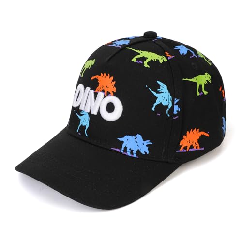 QKURT Gorra de Béisbol para Niños, Gorra Deportiva de Verano, Gorra para el Sol con Protección UV, Gorra de Algodón, Gorra Ajustable para Exteriores con Diseño de Dinosaurio para Niños de 3 a 8 Años