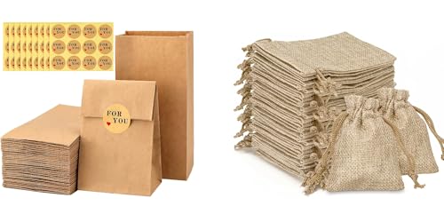 Sacs en Papier Kraft G2PLUS pour Décoration de Mariage Champêtre et Sachets en Jute DIY