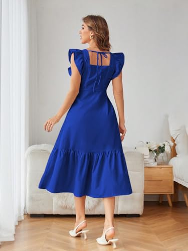 Image of Shasmi Girl's & Women's Solid Color Square Neck, Ruffle-Trimmed Hem Sleeveless, Ruffle Armhole and Casual Dress with Cinched Waist Vacation Outfits Woman (Dress 162)