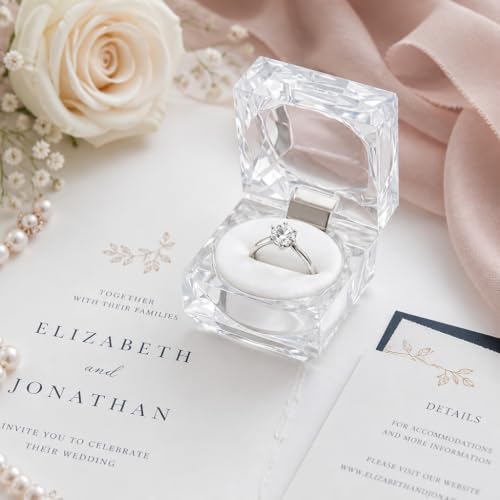 Image of Crystal Acrylic Ring Box Pack of 1 | Transparent Jewelry Display Case | Elegant Ring Holder for Engagement Wedding Proposal and Gift Packaging | Premium Clear Ring Storage Box