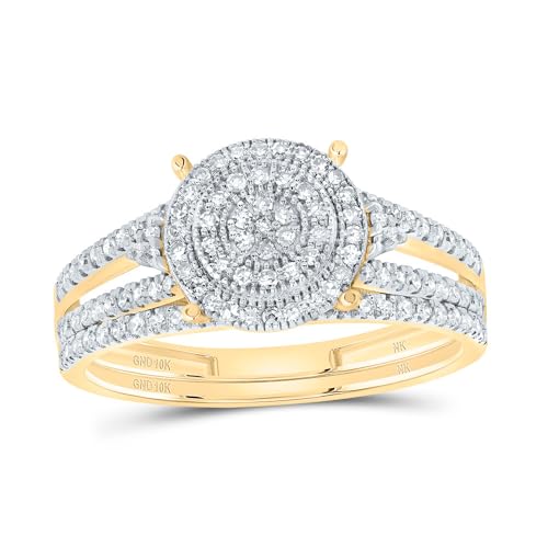 Jewels By Lux 10kt Yellow Gold 1/2 Cttw Natural Diamond Fashion Round Wedding Engagement Anniversary Bridal Set, Women Size: 8