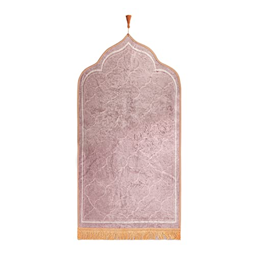 Tapis de Prière Musulmans Doux Tapis de Prière en Polyester Tapis Prière Pèlerinage Tapis Prière Rembourré Epais Islamic Prayer Rug Pliable Tapis de Sol Portable Femme Homme Chameau 60 x 110cm Cover