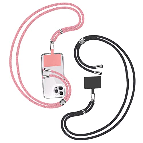 Cadena de Teléfono Celular Universal, 2 Piezas Cordón para Teléfono Móvil Universal Lanyard, para Teléfono Celular, Llave, Tarjetero, Negro, Rosado Cover