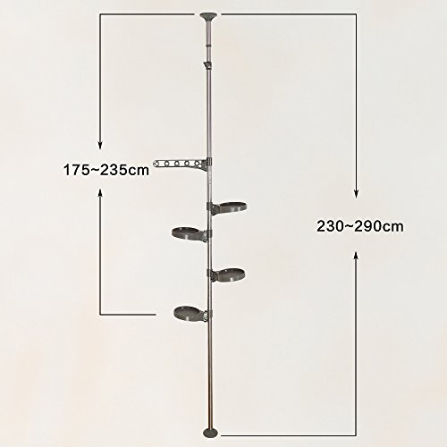 Baoyouni 5-Layer Tension Pole Plant Stands Indoor Metal Flower Display Rack Space Saver Floral Pot Hanging Shelf,Grey #TOP6