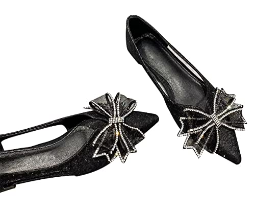 Hee grand Glitter Bow-Knot Pointed Toe Ballet Flats for Women Sparkling Crystals Fashion Wedding Dress Shoes Breathable Casual Slip On Loafers3