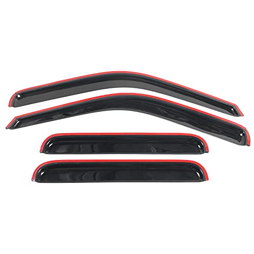 Ikon Motorsports Tape On External Window Visor, Compatible With 1999-2016 Ford F250 F350 F450 F550 Super Duty, Slim Style Dark Smoke Tint Acrylic Shade Rain Sun Guard Wind Vent Air Deflector #TOP3