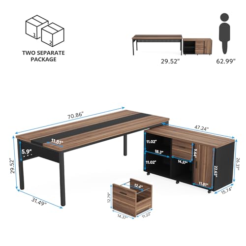 Tribesigns F1649 70.8 Inch Large Executive Office Desk And 47 Inch Lateral File Cabinet Combo, L-Shaped Computer Desk 2 Piece Business Furniture With Drawers And Shelves, Home Office Workstation thumb #5