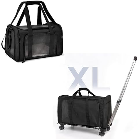 Henkelion Cat, Dog Carrier for Small Medium Cats Puppies up to 15 Lbs, Airline Approved Soft Sided - Black, Large Dog Cat Carriers with Wheels Puppies up to 45 Lbs - Extra Large - Black Cover