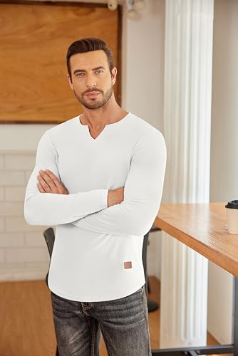 COOFANDY Men's Long Sleeve Muscle T Shirts Casual V-Neck Slim Fit Longline Ribbed Shirts Stretch Tee Shirts3