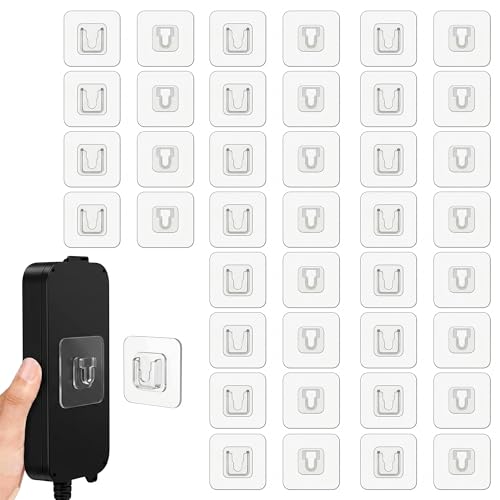 Image of Double-Sided Self Adhesive Male Female Wall Hooks for WiFi Router, Socket Box & Home Organization - Heavy Duty No Drill Transparent Sticker Wall Mount Hooks Bathroom, Kitchen & Office Use (20 Pack)