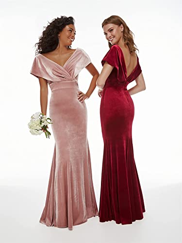 Velvet Bridesmaid Dresses for Women Long Off Shoulder Mermaid Maxi Formal Evening Party Gown3