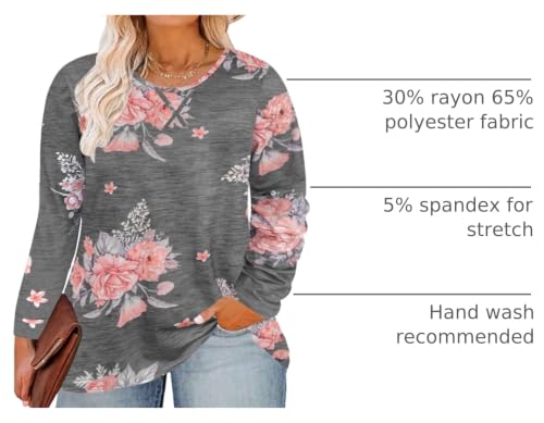 Image of CARCOS Plus Size Tops for Women Color Block Flower /Striped /Camo Crew Neck Long Sleeve Tee Shirt