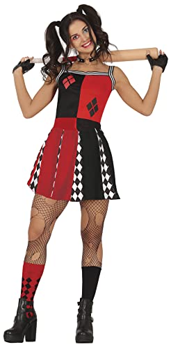 FIESTAS GUIRCA Fantasia de animadora arlequina vermelha e preta - palhaço arlequim vilão disfarce Halloween mulher tamanho 42-44 L