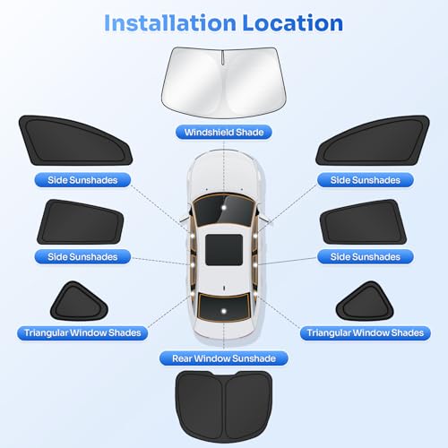 Image of Canvcle Window Shades for 2025 2026 New Tesla Model Y Juniper Accessories Windshield Sun Shade Side Rear Window Covers Sunshade Sun Visor Shield Privacy Protection for Camping Keep Car Cool Black 8PCS