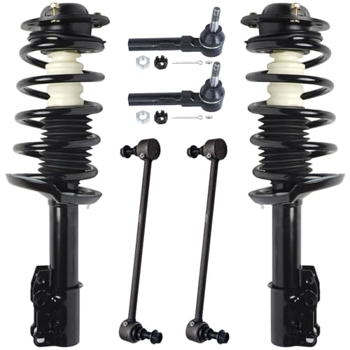 Image of Detroit Axle - 6pc Front Struts Kit for 2004-2012 Chevy Malibu Pontiac G6 Saturn Aura, 2005 2006 2007 2008 2009 2010 2011 Struts with Coil Spring Sway Bar Ends Outer Tie Rods Suspension