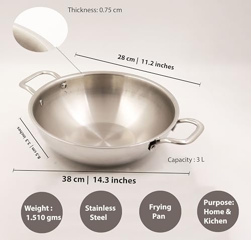 Wok acero inoxidable 28 cm Triply Kadhai antiadherente miniatura 5