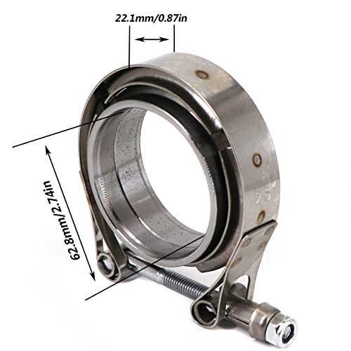 Tektall 2.5\" Stainless Steel V-Band Bolt Clamp with 2 Pcs Male Female Flanges Kit for Turbo Exhaust Downpipes - Thumbnail 2