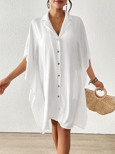 Bsubseach Swimsuit Coverup for Women Lapel Collar Bathing Suit Cover Up for Swimwear Button Down Beach Shirt Dresses3
