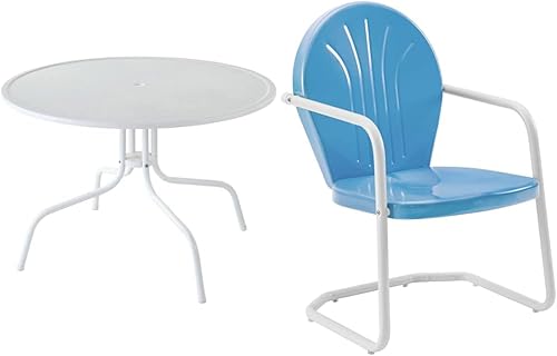 Crosley Furniture Griffith - Mesa de comedor de metal para exteriores de 40 pulgadas, color blanco alabastro y silla de metal Griffith para