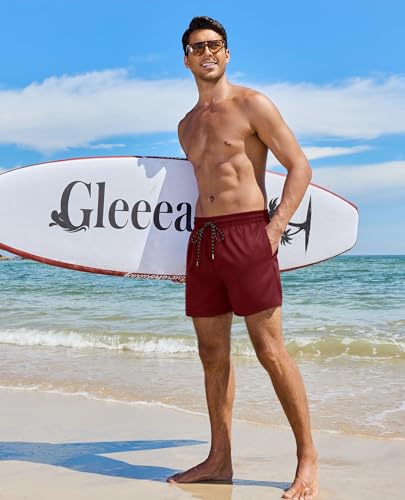 Image of Gleeease 5inch Mens Swim Trunks: 2 in 1 with Compression Liner Lined Soft Stretch Quick Dry Solid Pockets Drawstring Beach