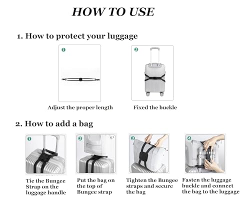 Image of 2PCS Bungee Luggage Straps - Adjustable Travel Belt for Suitcases & Carry On Bags - Black