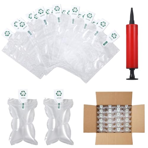 100 Stück Verpackungsmaterial Set mit Handpumpe, 20 × 10 cm Verpackungschips für Versandkartons, Luftpolster Füllkissen zum Schutz von Glas, Keramik und Elektronik bei Umzug, Lagerung oder Transport