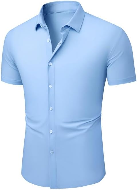 JMIERR Men's Muscle Fit Button Down Shirts Summer Casual Short Sleeve High Stretch Wrinkle-Free Shirt - Image 8