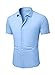 JMIERR Muscle Dress Shirts for Men Muscle Fit Stretch Casual Button Down Short Sleeve Wrinkle-Free Shirt,M,Blue