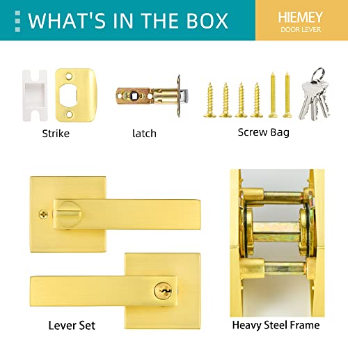Gold Door Handles Door Knobs Satin Brass Door Lever Front Entry Door Handle Wth Lock And Key(1 Pack) #TOP6