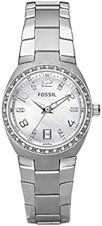 Fossil Damen Serena Quarz-Edelstahl-Dreizeigeruhr, Farbe: Silver Glitz (Modell: AM4141)