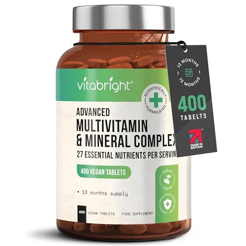 Multivitamins & Minerals - 400 Tablets - 13 Month Supply - 27 Essential Vitamins & Minerals Including Magnesium, Vitamin C B12 D3 E, Biotin, Folic Acid, Iron, Zinc - for Women and Men - VitaBright