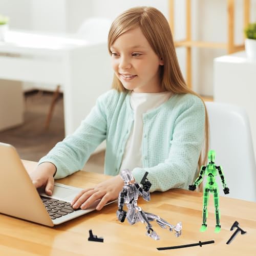 Image of RAMONI 2PCS Action Figure, Dummy 13 Action Figure Toys, Polyarticular Movable Titan 13 Action Figure Action,3D Printed Action Figure Toys for Desktop Decor&Game Lovers (Luminous Green, Transparent)