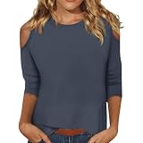 Damen-Top, 3/4-Ärmel, lässig, Rundhalsausschnitt, einfarbig, Dreiviertelärmel, Tunika, Tops, trendige, lockere Blusen, De03 - Grau, XX-Large
