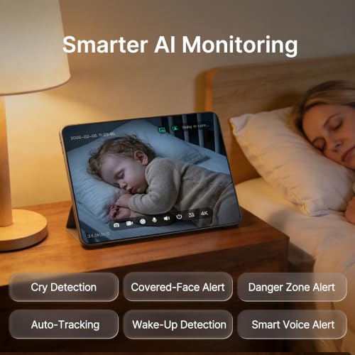 Image of Monai Pro 4K Smart WiFi Baby Monitor with Camera and Audio, Mount, AI App