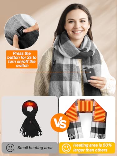 eventek Beheizbarer Schal, Winter Warmer Beheizter Schal Damen/Männer, Einstellbare Temperatur mit 3 Stufen und mit 5500mAh Akku, für Weihnachten, Outdoor