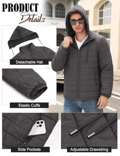 HEEKPEK Men's Puffer Jacket Water Repellent Lightweight Hooded Full Zip Quilted Jackets Insulated Fall Winter Casual Coat2