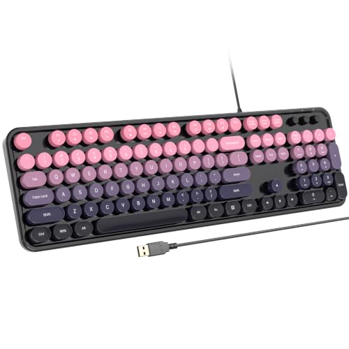 Image of Atelus Retro Typewriter Keyboard, Wired USB Full-Size Office Keyboard with Numeric Keypad, Round Keycaps, Plug & Play for Windows 7 /8 /10 /11 PC Laptop Computer