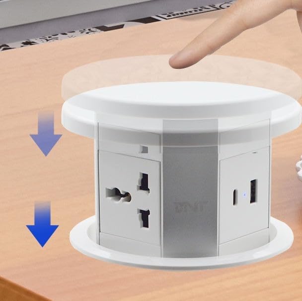 Image of Audiovan Motorized Sensor Touch Pop Up socket Pneumatic 3 Power socketsand 15 watt, 2 USB type A+C charge 15 watt Fast Wireless phone chargerfor Kitchen Counter or Conference Desk (White VMP30)