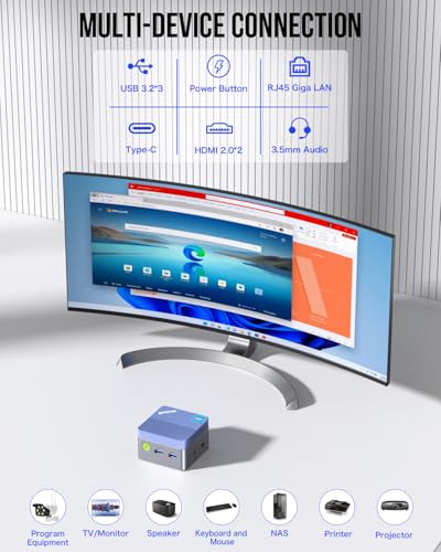 Image of GMKtec Mini PC Intel N97 (up to 3.60GHz) 12GB DDR5 512GB SSD Micro Desktop Computer for Business, School, Office Support 4K Dual HDMI Display /WiFi5 /BT4.2 /USB3.2 Blue G5