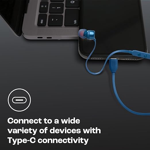 Image of Original Type C Earphone for JBL Tune 310 C, Hi-Res Audio with DAC, 3-Button EQ Remote with Mic, Tangle-Free Compatible with USB-C Devices - Blue
