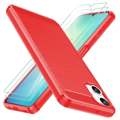 Osophter for Galaxy A06 4G Case: with 2pcs Screen Protector Shock-Absorption Flexible TPU Rubber Protective Cover for Samsung Galaxy A06 Phone Case(Red)