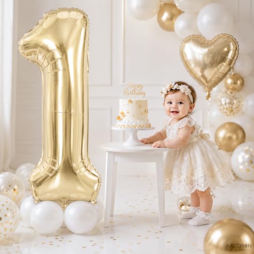Image of KatchOn, Number 1 Balloon, 40 Inch Champagne Gold Foil Number Balloon