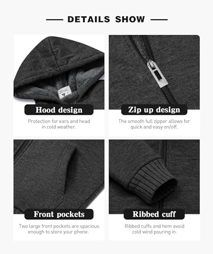 Image of SECOOD Kids Hoodie Fleece Jacket Warm Sherpa Lined Zip Up Hooded Sweatshirt Soft Winter Coat Boys Girls School Outerwear
