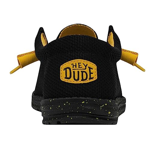 Image of HEYDUDE Men's Wally Sox Slip On Shoe, Black /Yellow Size 9 | Lace Up Loafer | Lightweight Comfortable Casual Shoe
