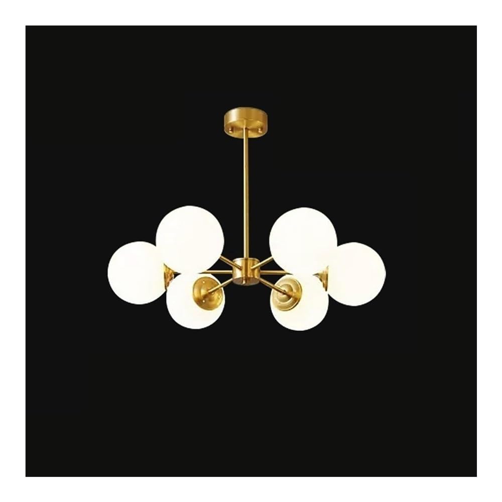 Luoyaob Frosted Mid Century Modern Chandelier Milk Glass Globe Sputnik Ceiling Light Brushed Brass Fixture For Living Room Dining Room Bedroom Kitchen Island